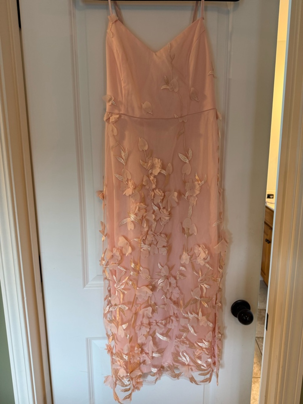 Lulu's Blush Pink Midi Slip Dress with 3D Floral Appliqué